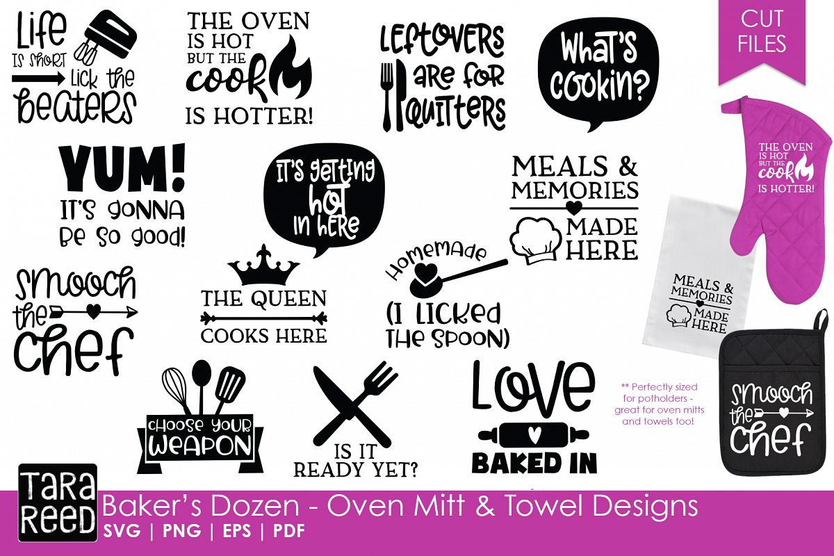 Bakers Dozen Oven Mitt and Towel Designs - Kitchen SVG (188644) | Cut 