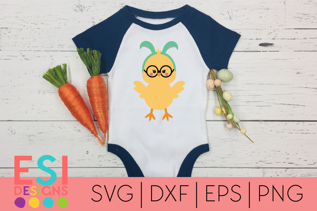 Easter Chick with Bunny Ears and Glasses| SVG DXF EPS PNG example image 1