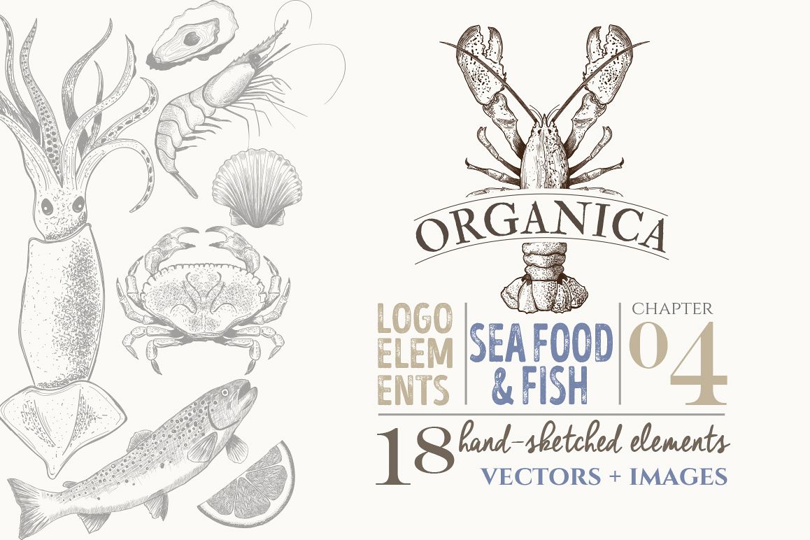ORGANIC LOGO ELEMENTS SEA FOOD & FISH example image 1