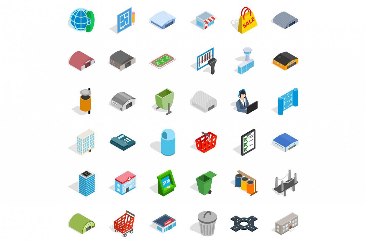 Big city icons set, isometric style example image 1