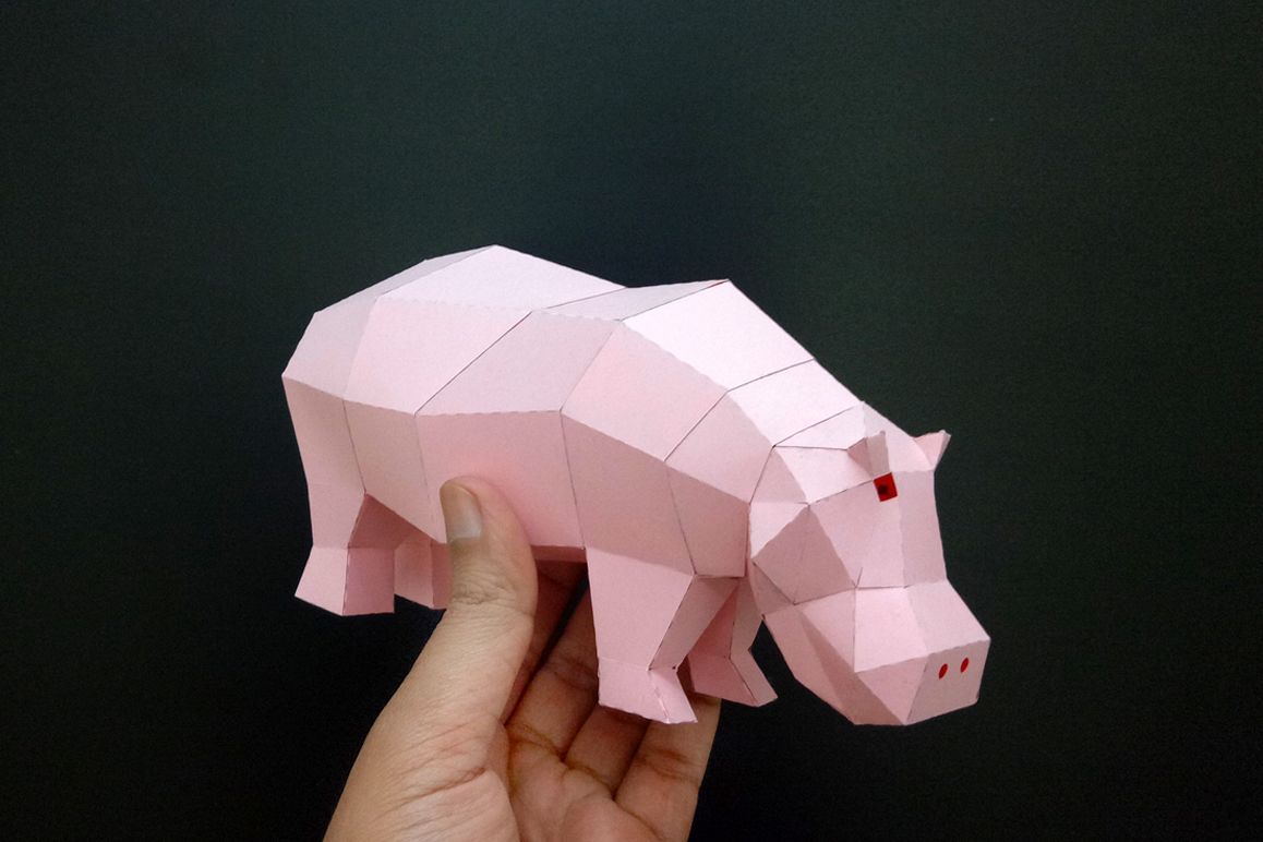 DIY Hippo Sculpture - 3d papercraft example image 1
