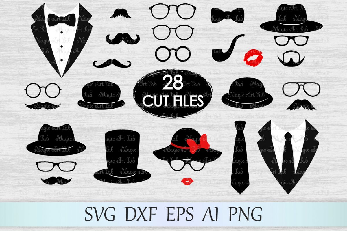 Photo booth props svg, Mustaches svg, Glasses svg, Tuxedo svg, Hats svg, Smoking pipe svg, Retro svg, Lips svg, Tuxedo clipart, Gentleman svg example image 1
