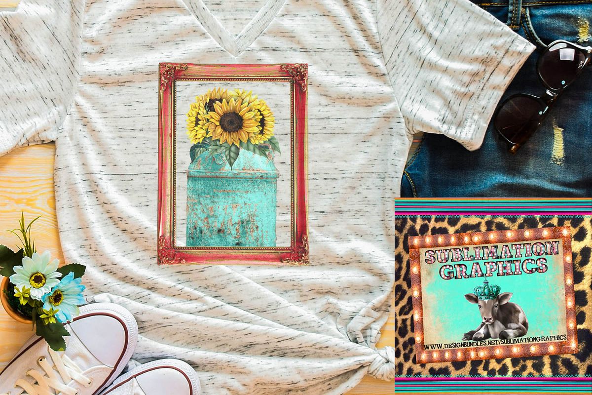 Vintage Sunflower Frame Sublimation Digital Download example image 1