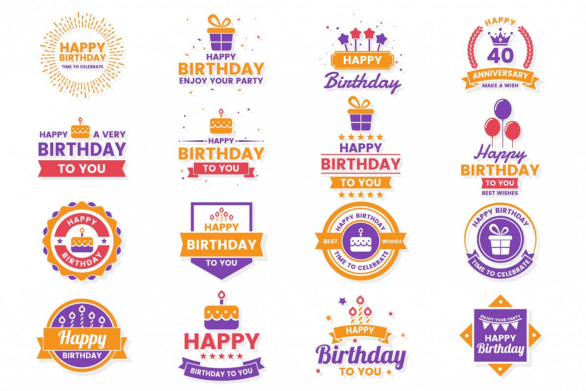 Happy Birthday Badge & Objects Vector Set example image 1