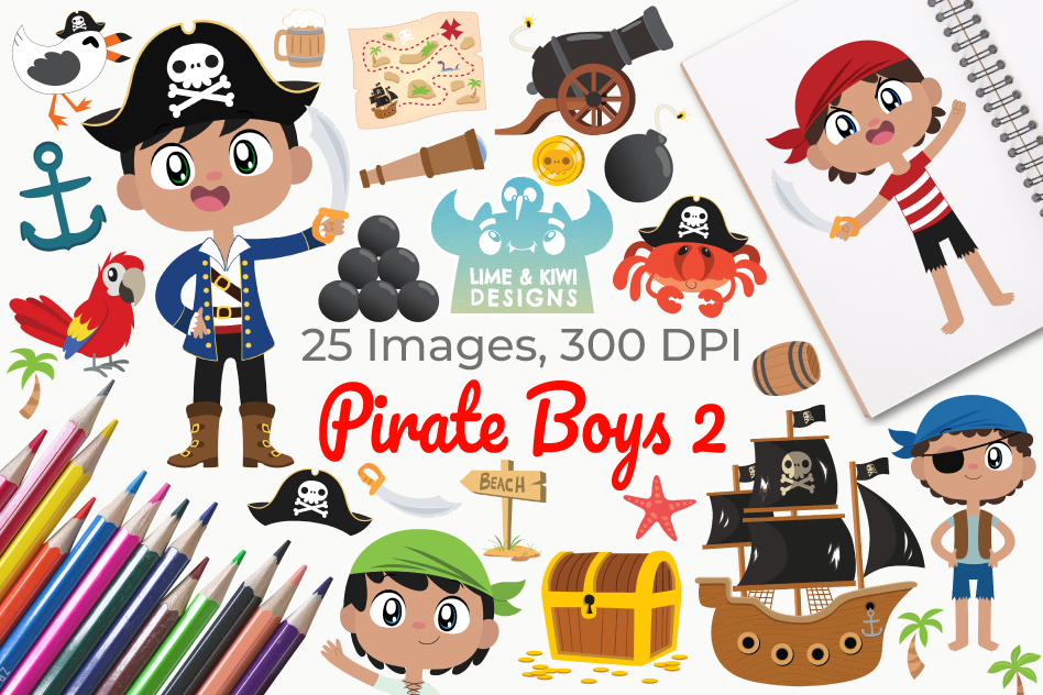 Pirate Boys 2 Clipart, Instant Download Vector Art example image 1