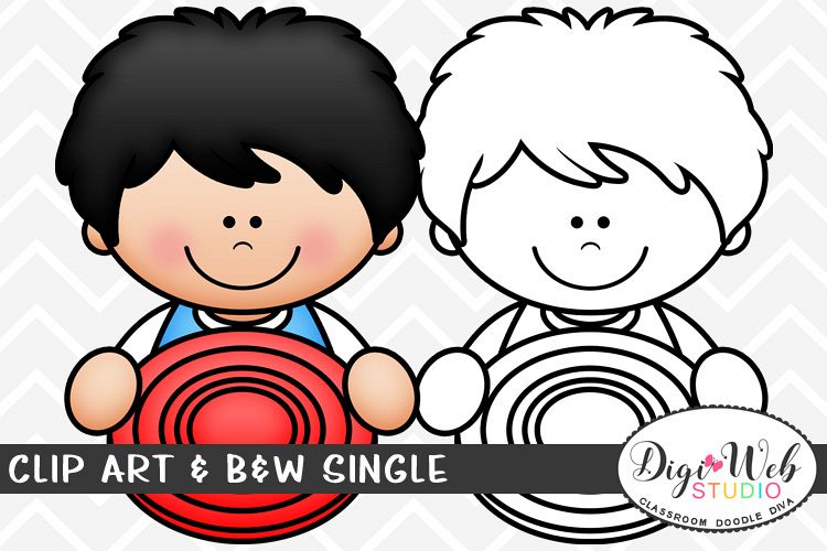Clip Art & B&W Single - Summer Boy w/ A Frisbee Topper example image 1