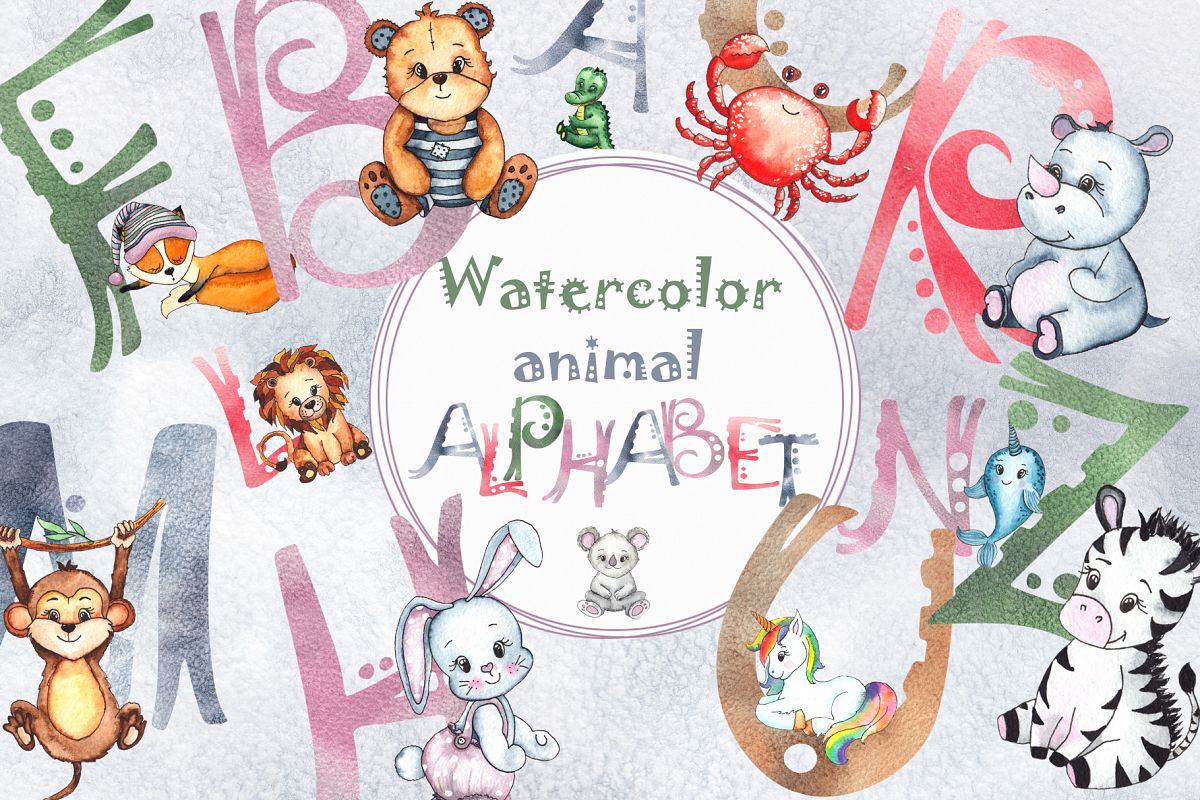 Watercolor animals alphabet example image 1