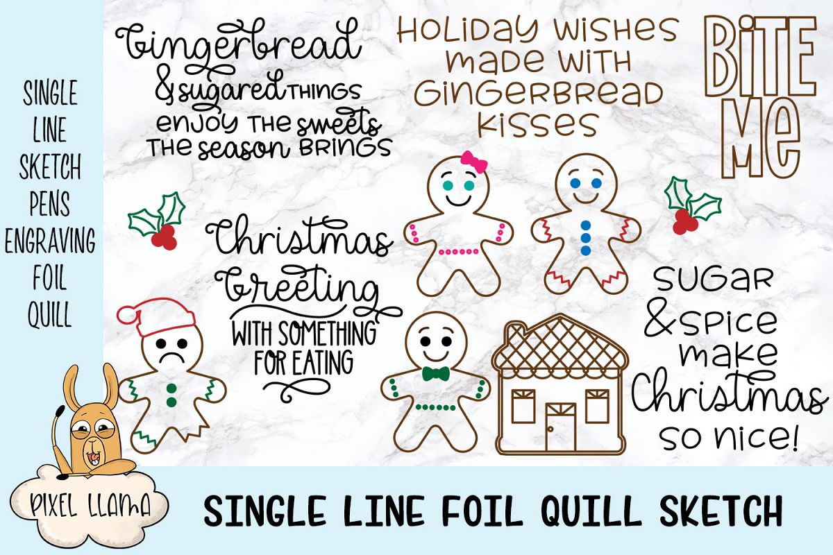 Gingerbread Bundle Single Line Sketch Designs example image 1