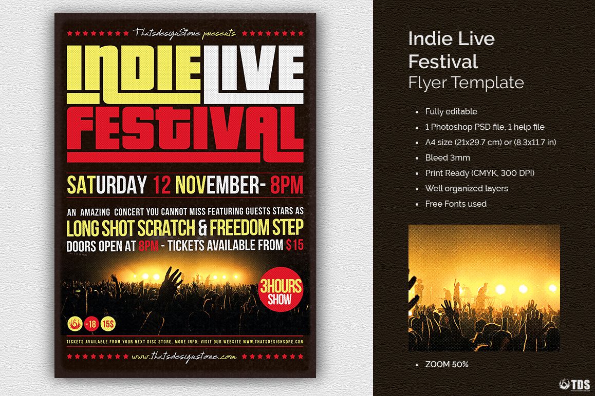 Indie Live Festival Flyer Template example image 1