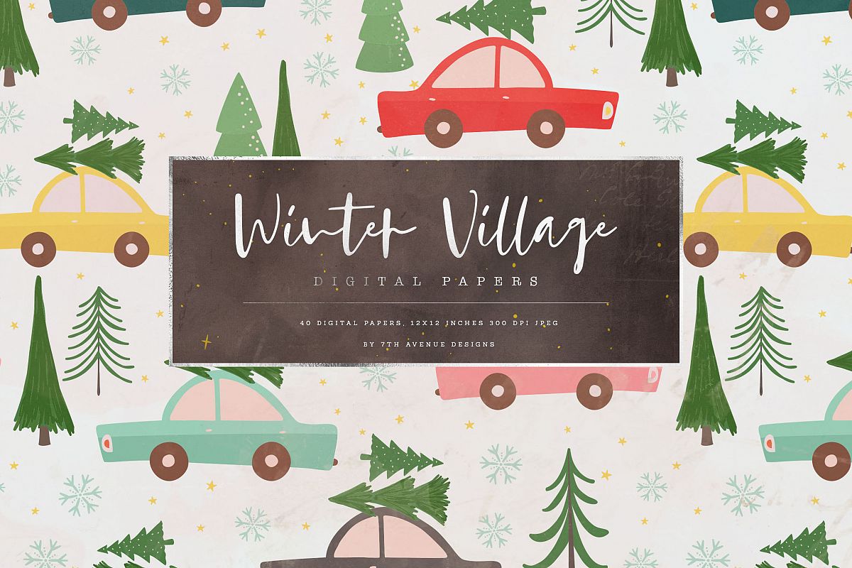 Winter Village Digital Papers example image 1