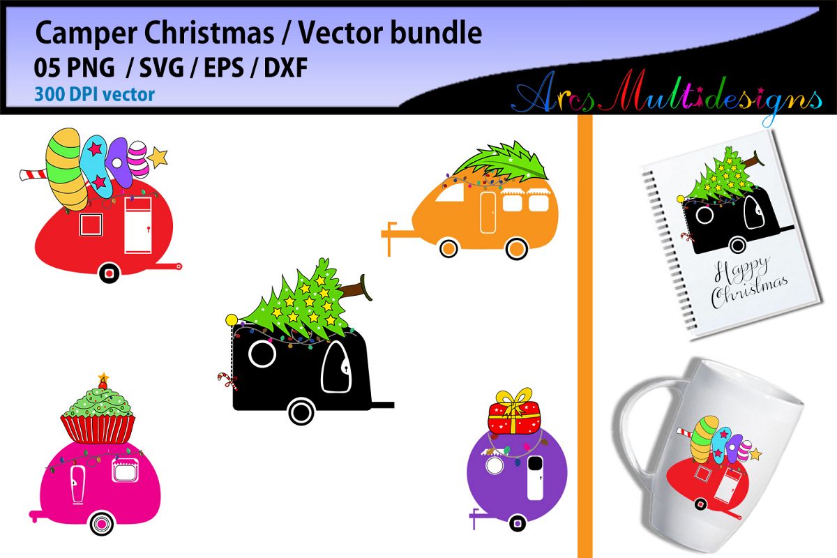 Download Christmas Camper SVG silhouette / Christmas tree vector