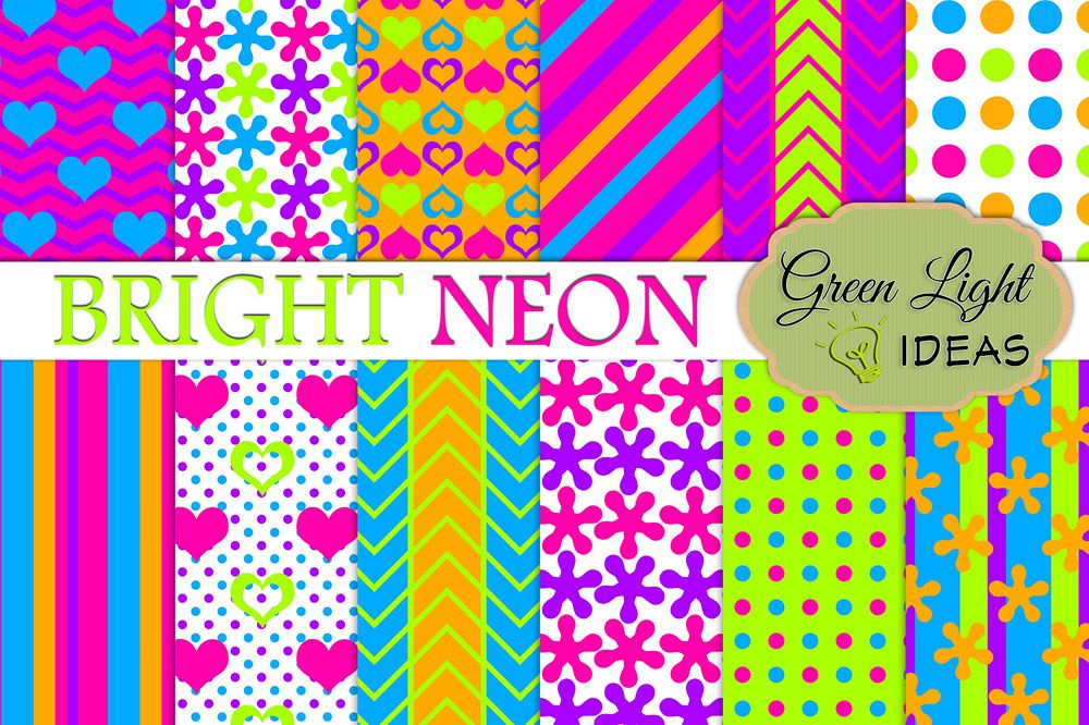 Bright Neon Digital Papers example image 1