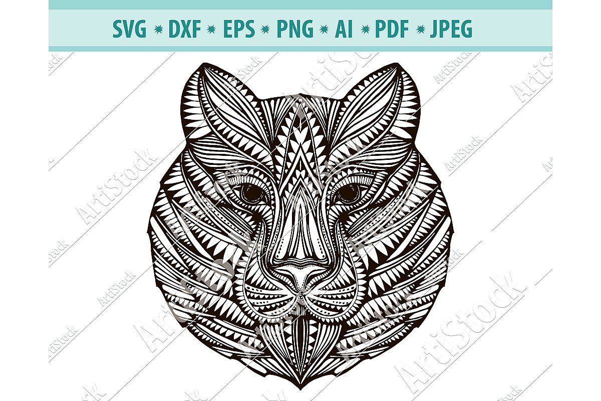 Download Zentangle Cat SVG, Mandala Cat SVG, Wild Cat Dxf, Png, Eps