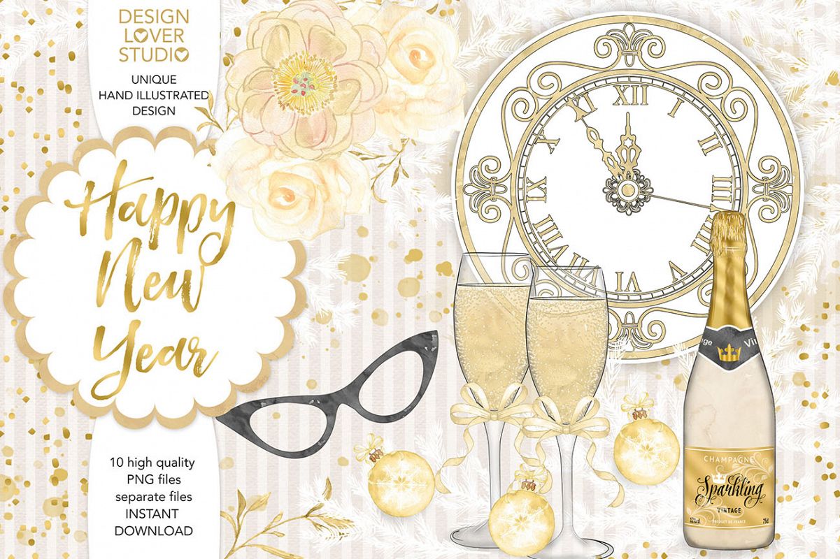 Watercolor Happy New Year design example image 1