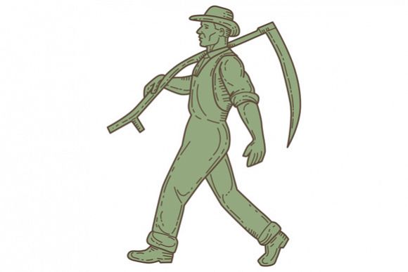 Organic Farmer Scythe Walking Mono Line example image 1