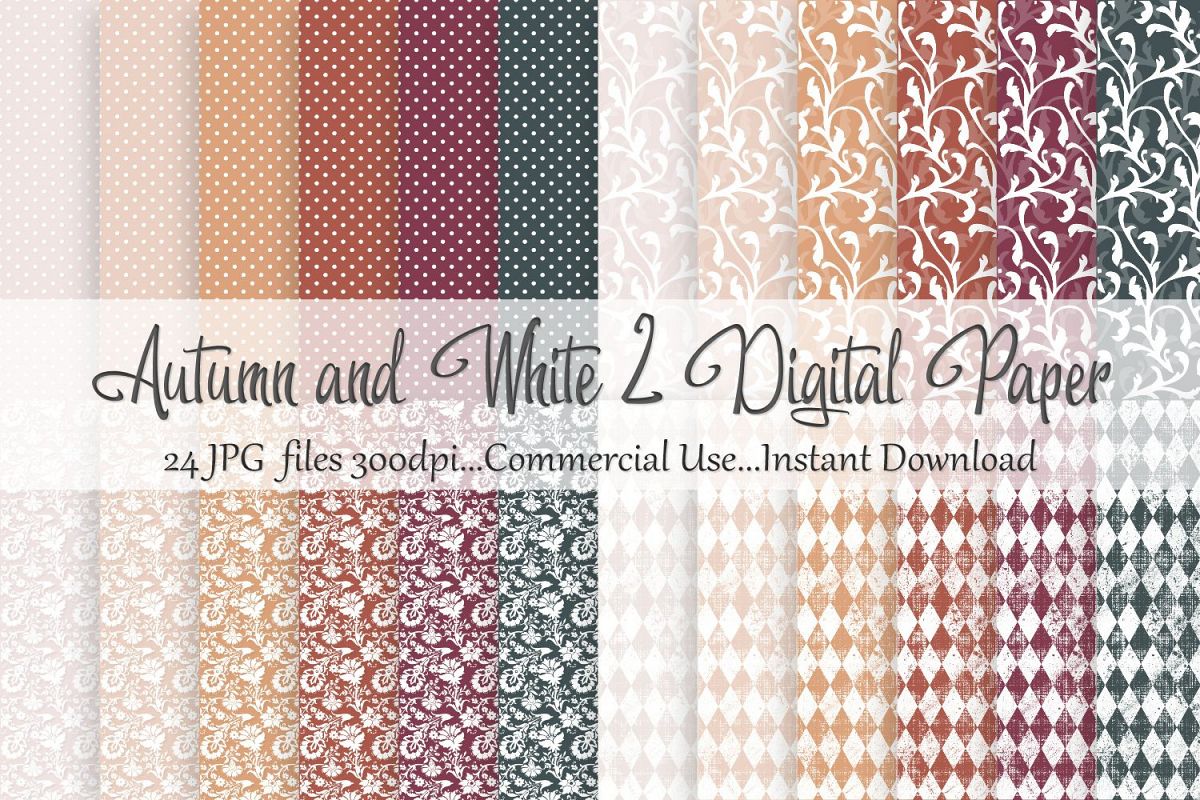Autumn Fall White 2 Digital Paper example image 1
