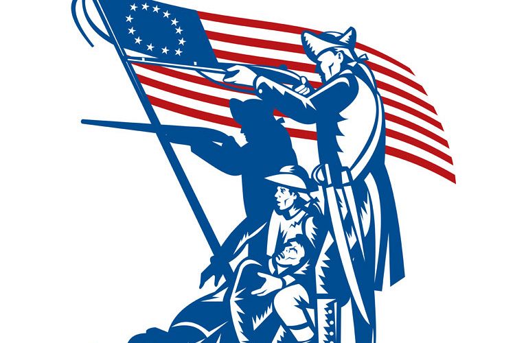 American patriots fighting with Betsy Ross flag example image 1