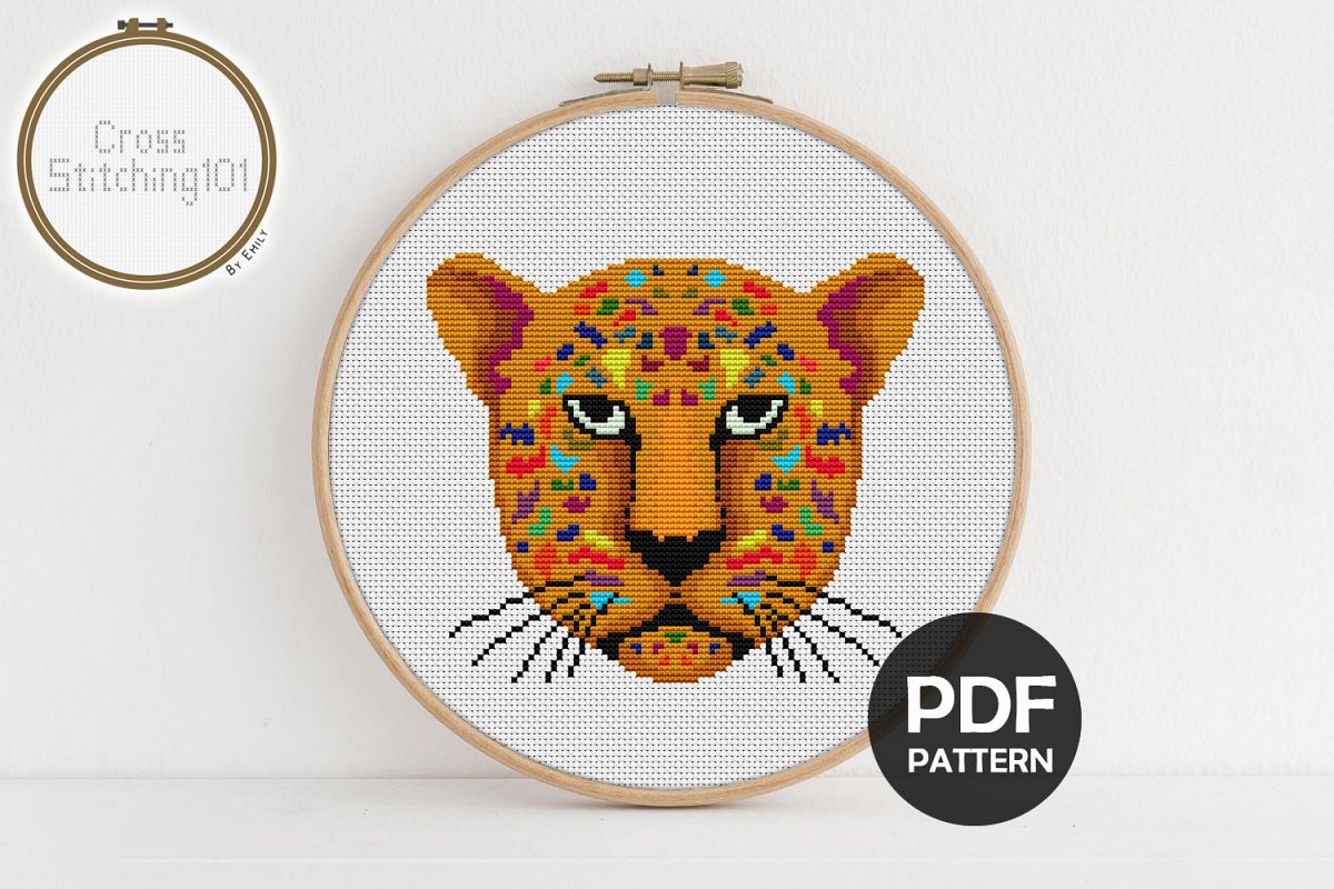 Jaguar Face Cross Stitch Pattern - Instant Download PDF example image 1