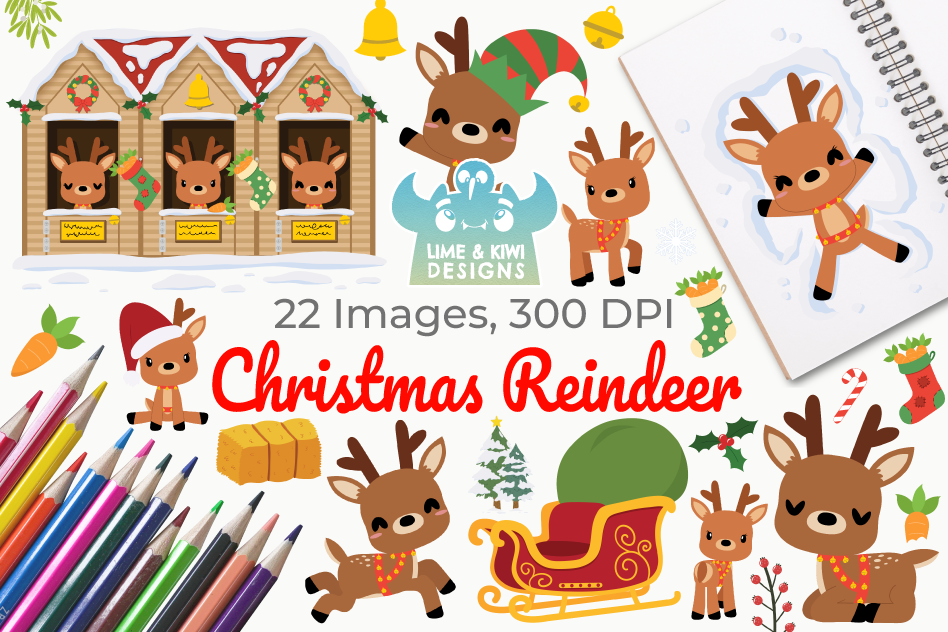 Christmas Reindeer Clipart, Instant Download Vector Art example image 1