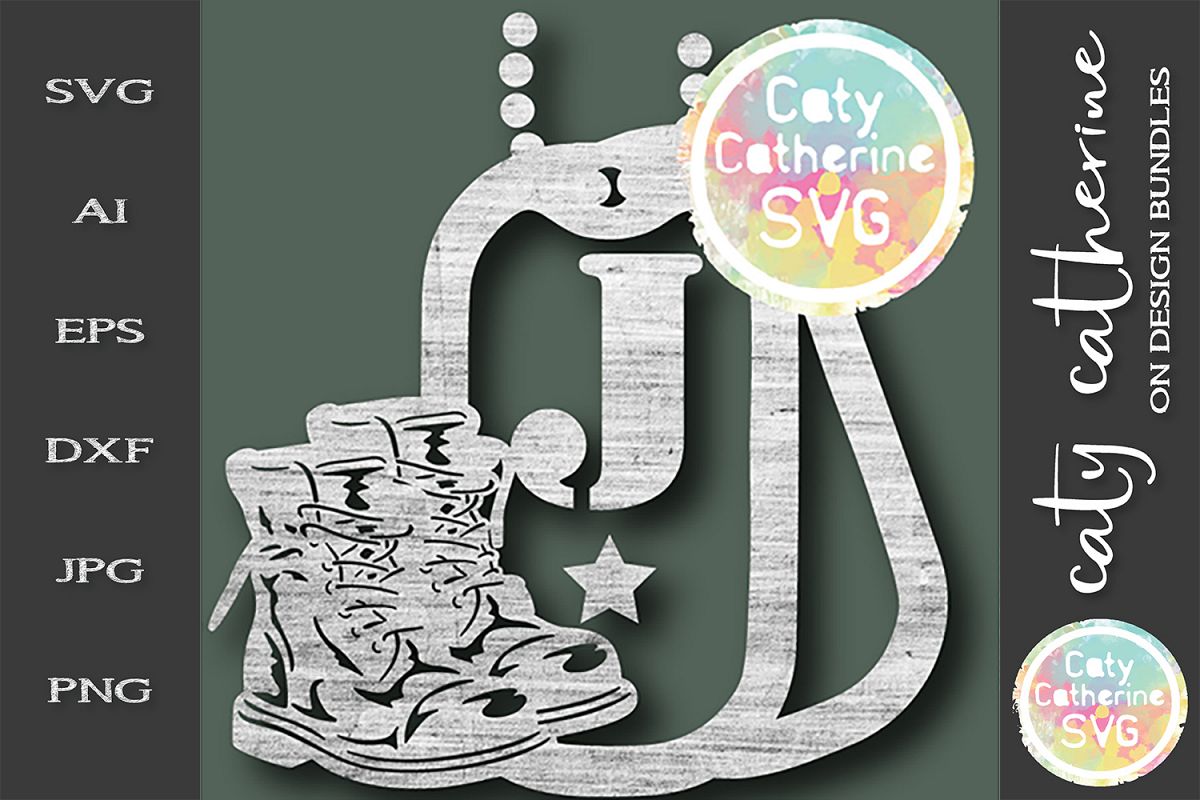 Letter J Military Dog Tags And Boots Monogram SVG Cut File example image 1