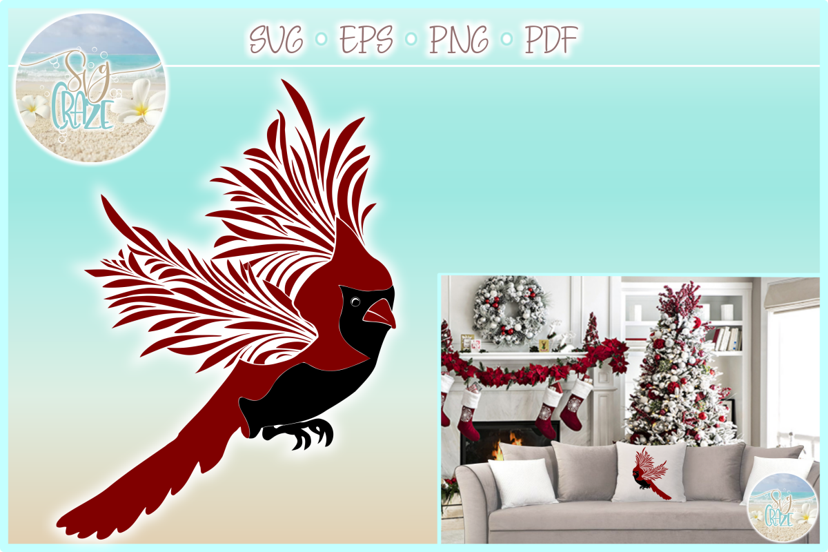 Download Cardinal Flying Mandala Zentangle SVG PDF EPS PNG files