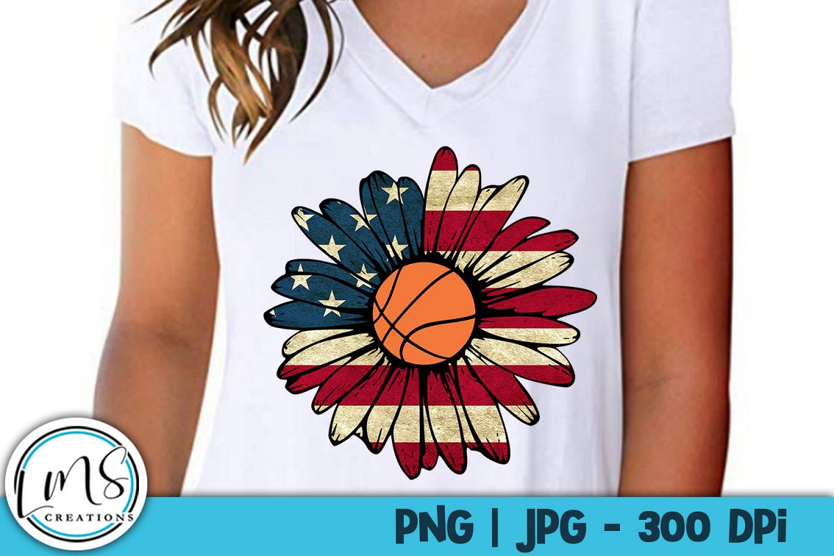 Patriotic Sunflower - Basketball PNG, JPG, Sublimation example image 1