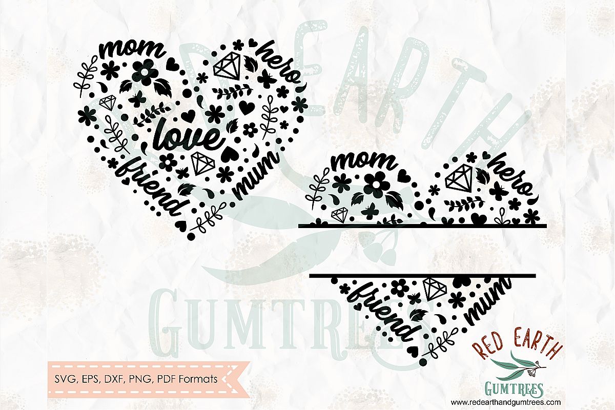 Download Mom heart split monogram frame in SVG,DXF,PNG,EPS,PDF format (256059) | Cut Files | Design Bundles