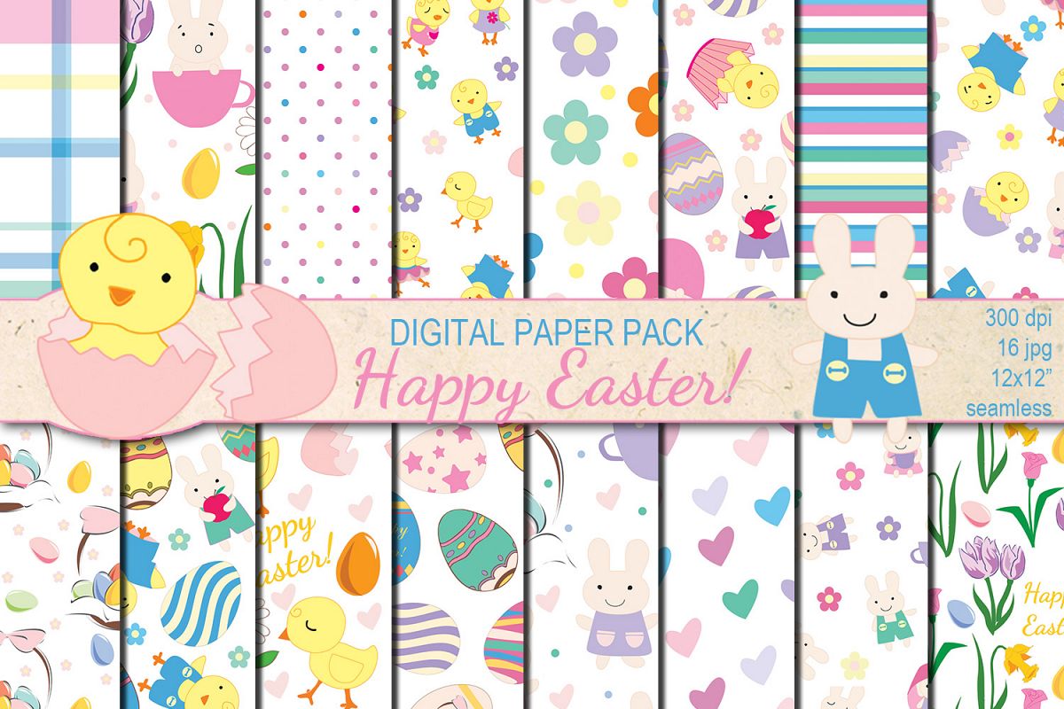 Happy Easter seamless digital paper pack example image 1