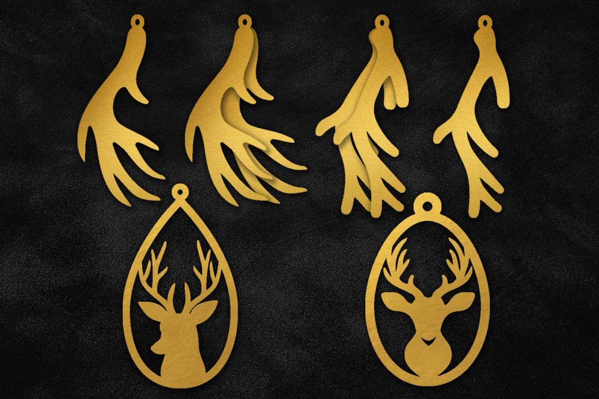 Download Bundle Deer anthers pendant earrings template laser cut file