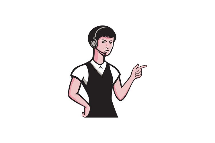 young female headset pointing example image 1