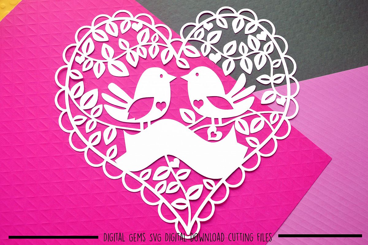 Bird heart paper cut SVG / DXF / EPS files example image 1