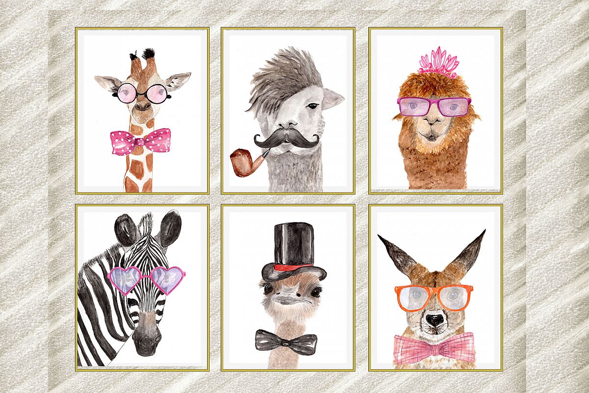 Safari animals posters , Watercolor animals, African animals example image 1