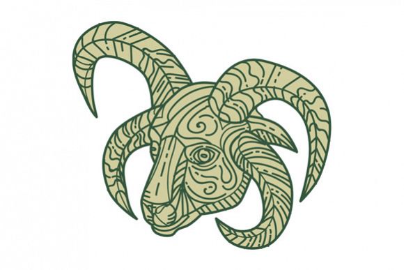 Manx Loaghtan Sheep Head Mono Line example image 1