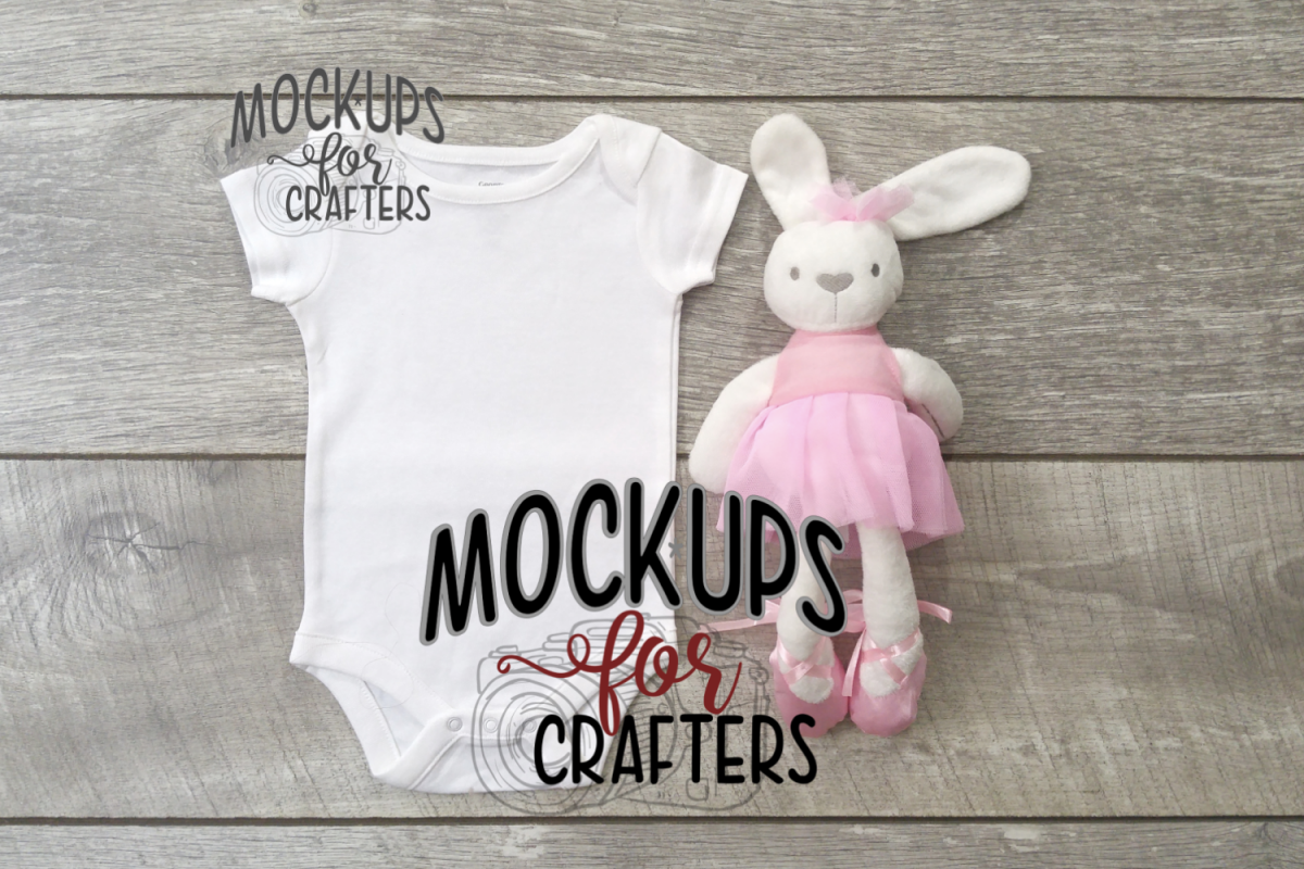 MOCK-UP - White one-piece baby onesie with popular bunny example image 1