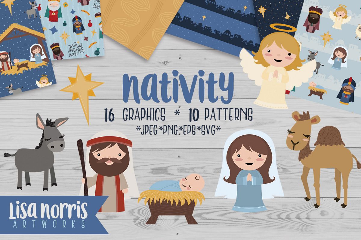 Nativity Clip Art, Patterns, & SVG Cutting Files example image 1