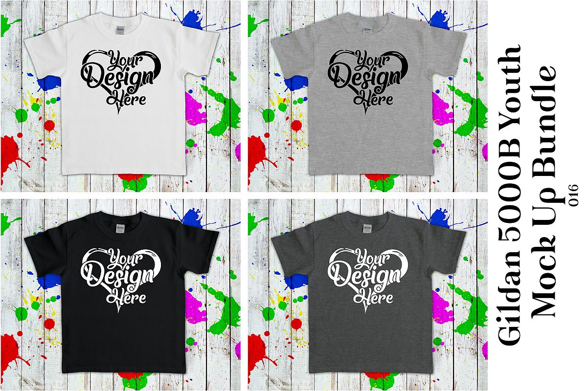 Gildan 5000B Youth Black White Grey Mockup Bundle example image 1