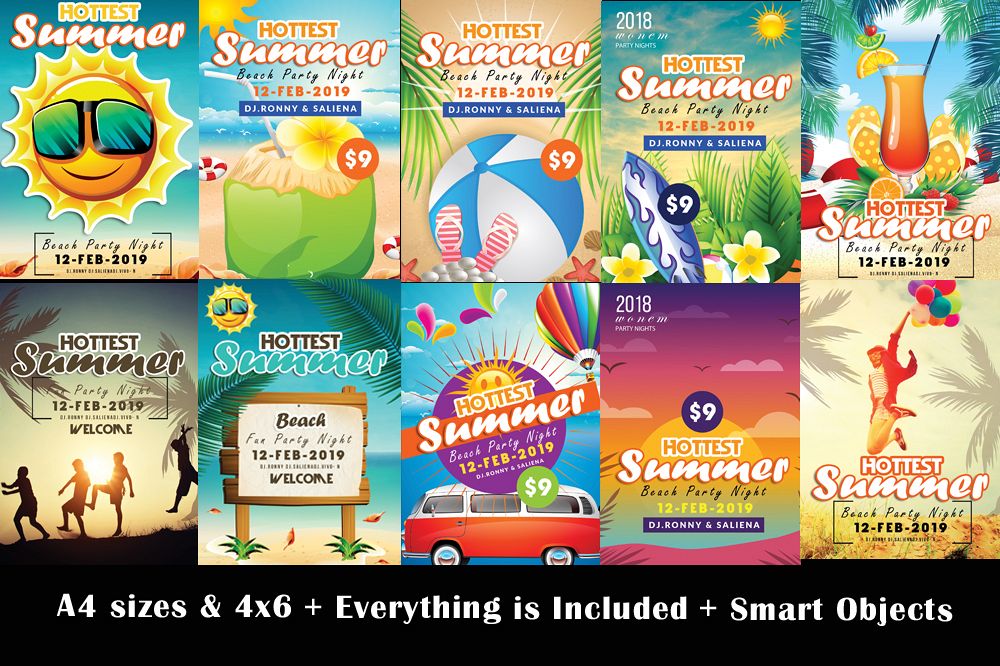 10 Summer Beach Fun Party Flyers Bundle example image 1