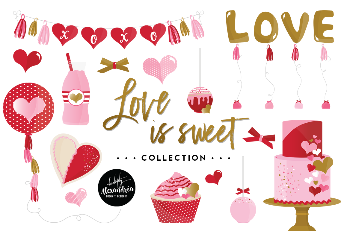 Love Is Sweet Clipart Graphics & Digital Paper Patterns Bundle example image 1