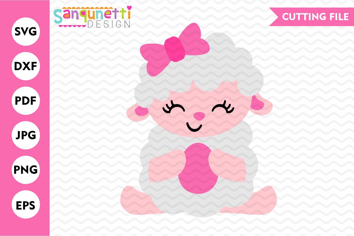 Girl Easter Lamb SVG, Spring lamb cutting file example image 1
