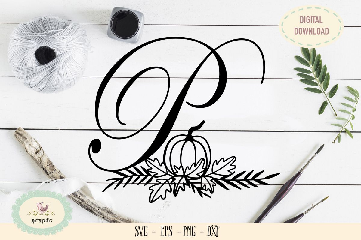 Monogram P pumpin paper cut SVG PNG fall paper cut example image 1