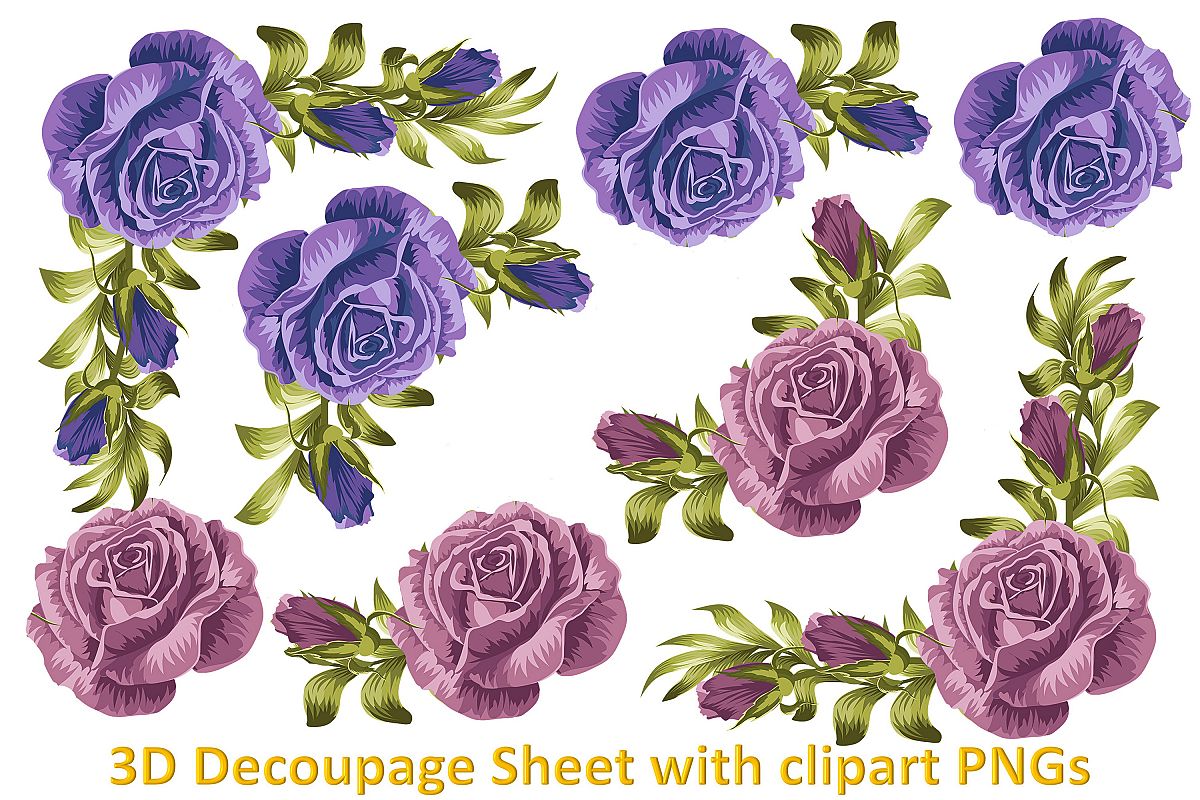 Floral Decoupage sheet or collage sheet. Printable and PNGs example image 1