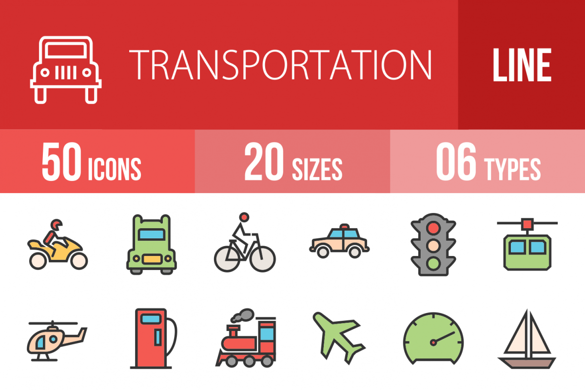 50 Transportation Linear Multicolor Icons example image 1