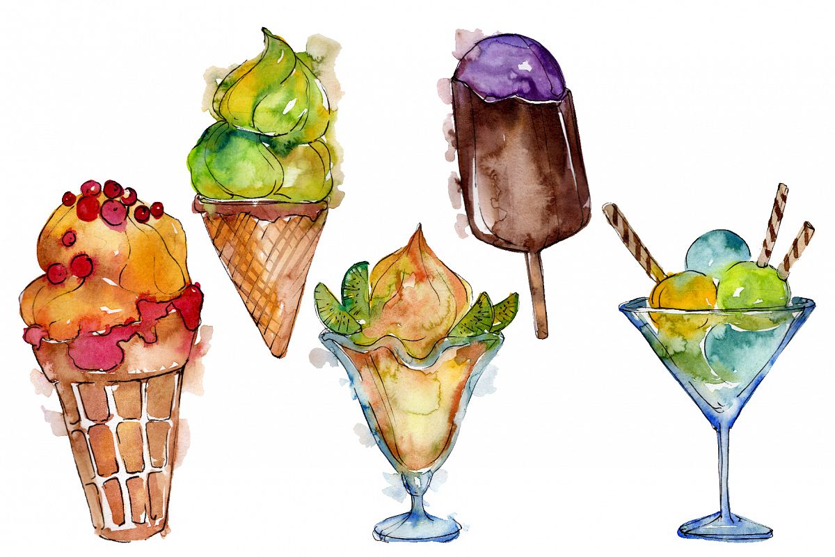 Ice cream Malvina Watercolor png example image 1
