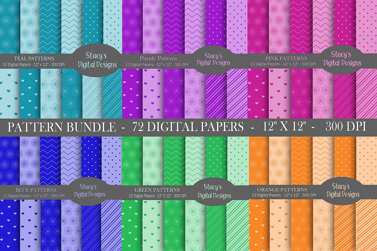 Digital Paper Bundle - 72 Digital Papers, patterns example image 1