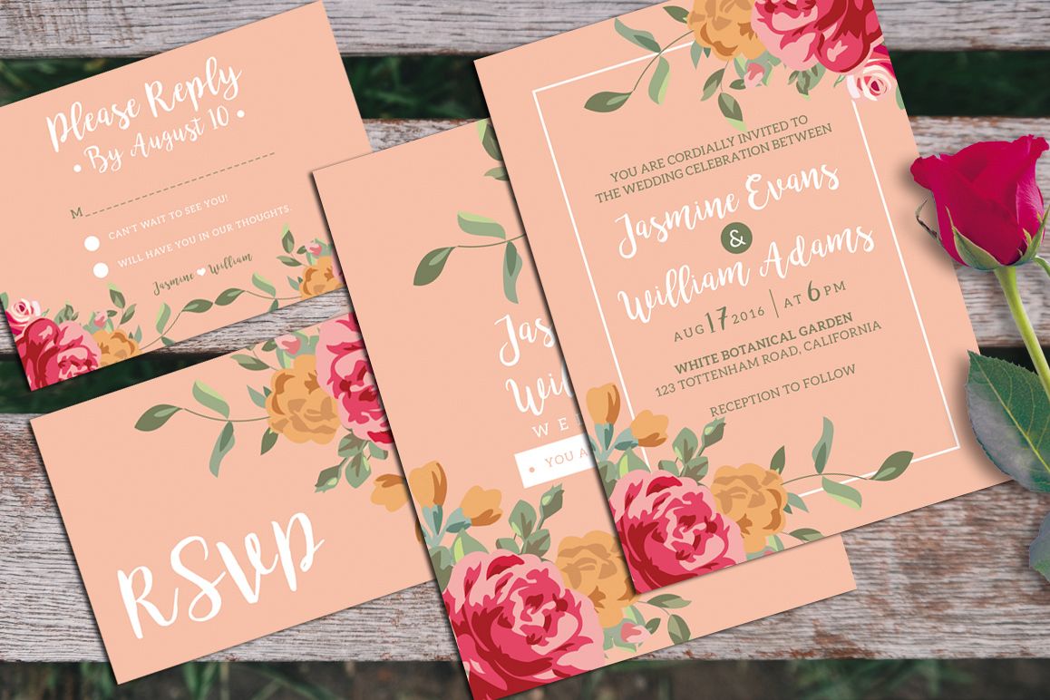 Floral Wedding Invitation + RSVP example image 1