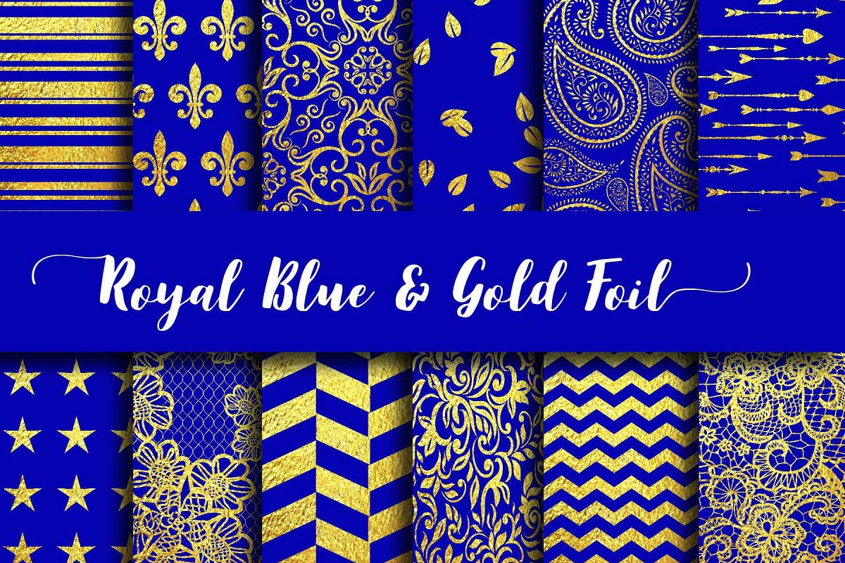 Royal Blue & Gold Foil Digital Paper example image 1