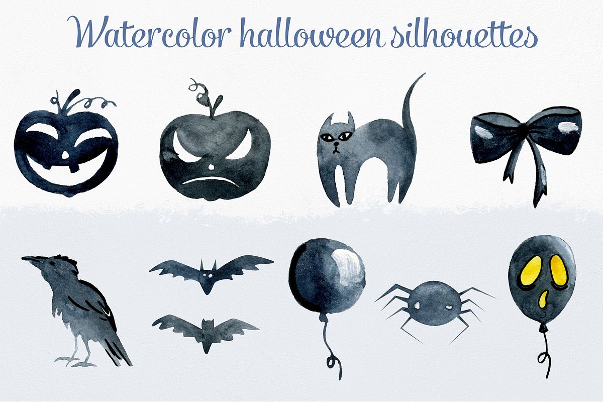 Watercolor halloween silhouettes example image 1