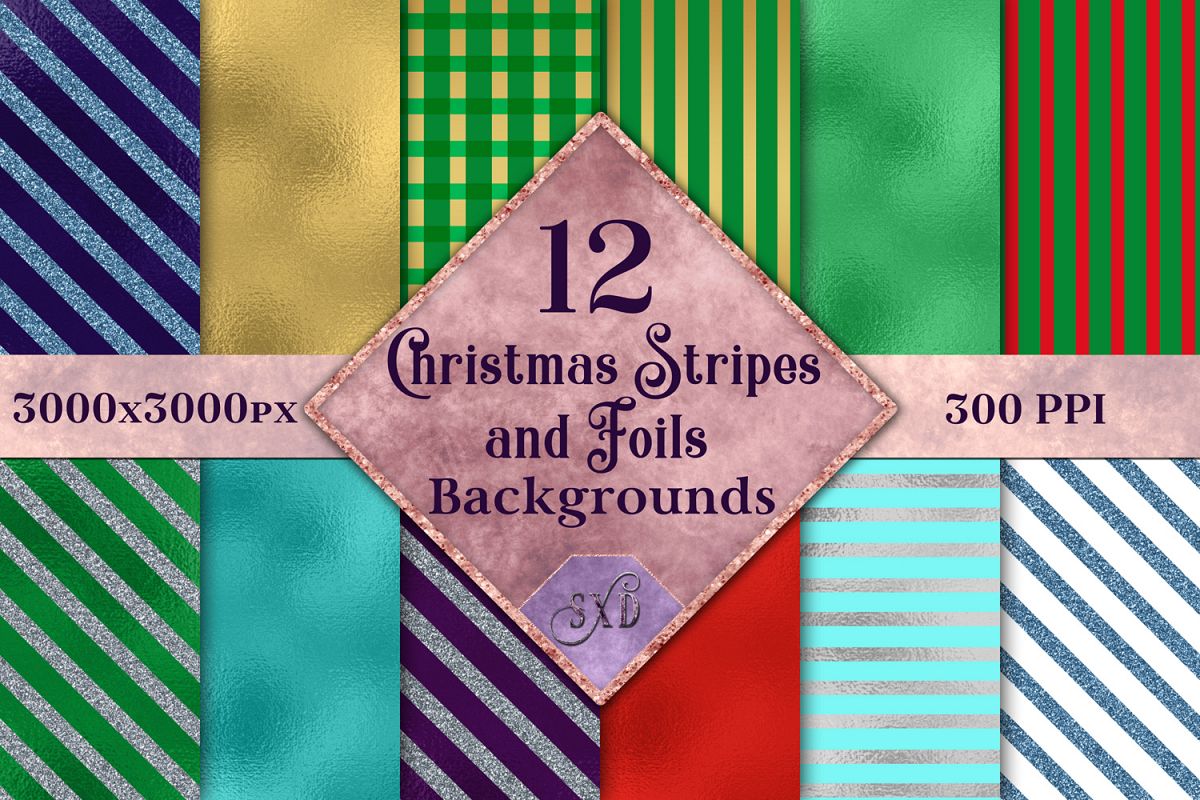 Christmas Stripes and Foils Backgrounds - 12 Image Set example image 1