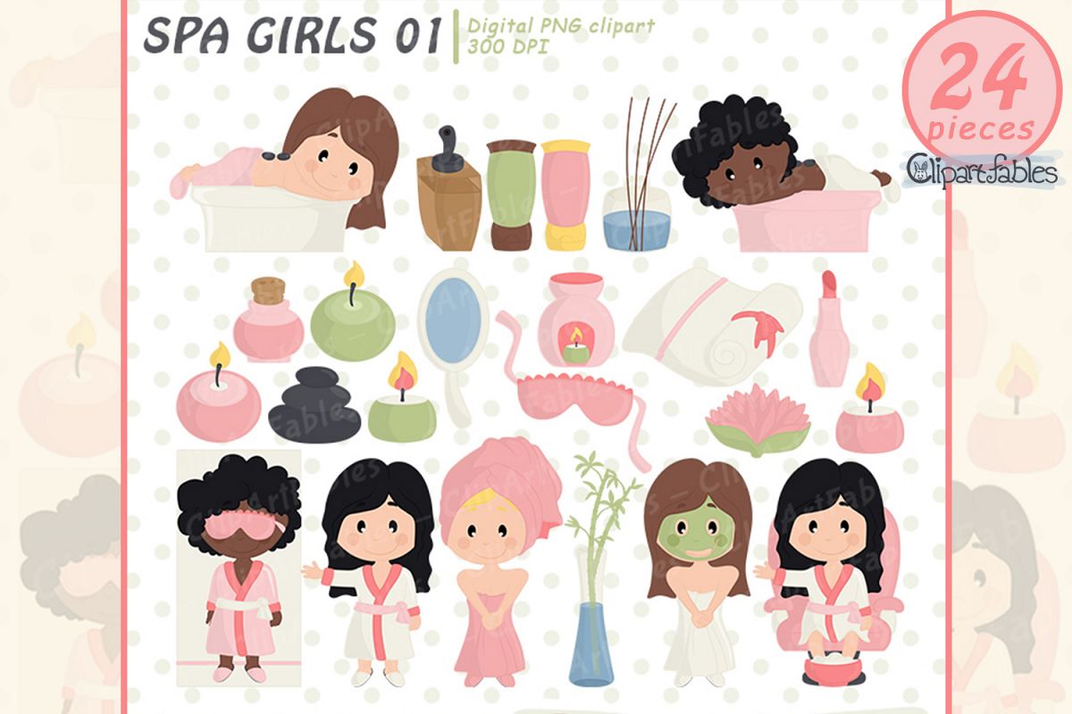 Spa clipart, Beauty salon, Spa Birthday - instant download example image 1