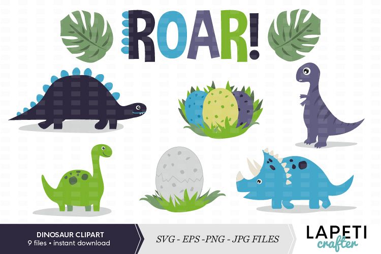 Dinosaur clipart set, SVG, PNG JPG EPS files (229687) | Illustrations | Design Bundles